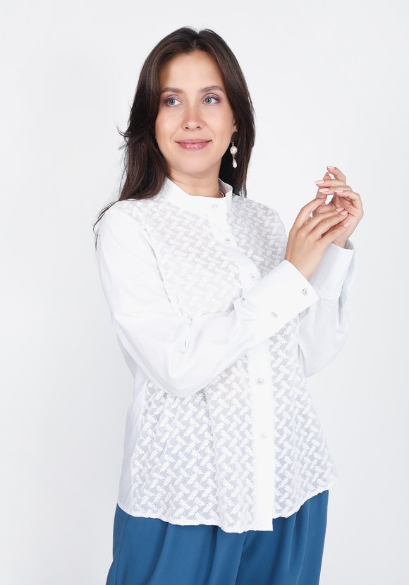 Блуза с вставками из шитья на шифоне шир.  580, рис. 4