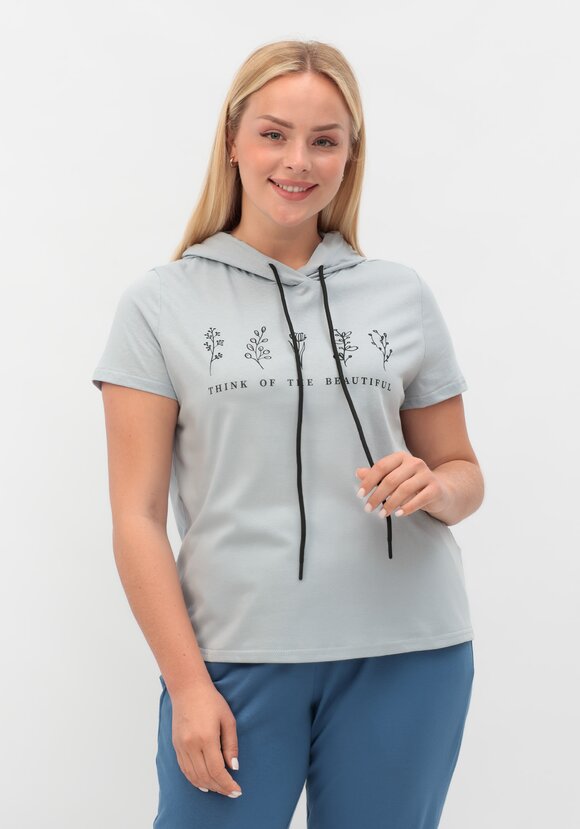 Футболка с капюшоном и лаконичным принтом шир.  580, рис. 17