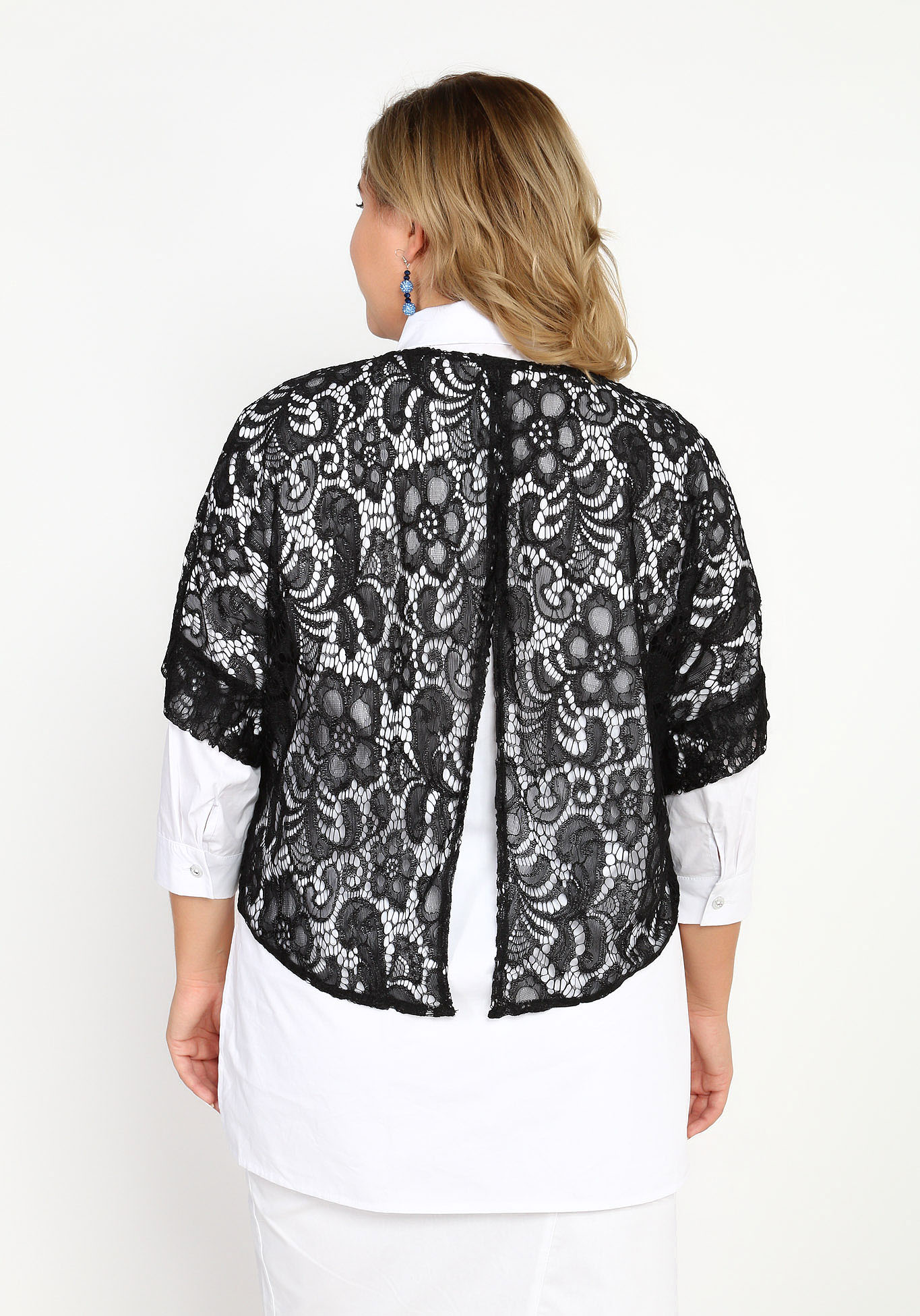 Блуза с гипюровой накидкой Elletto Life, размер 58, цвет белый - фото 6