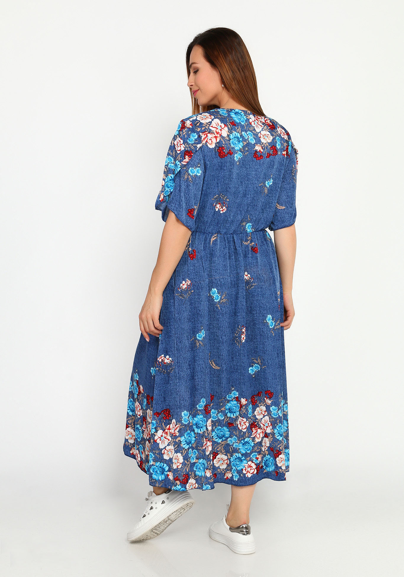 Платье с резинкой на талии и купонным принтом Bianka Modeno, размер 48, цвет голубые цветы - фото 4
