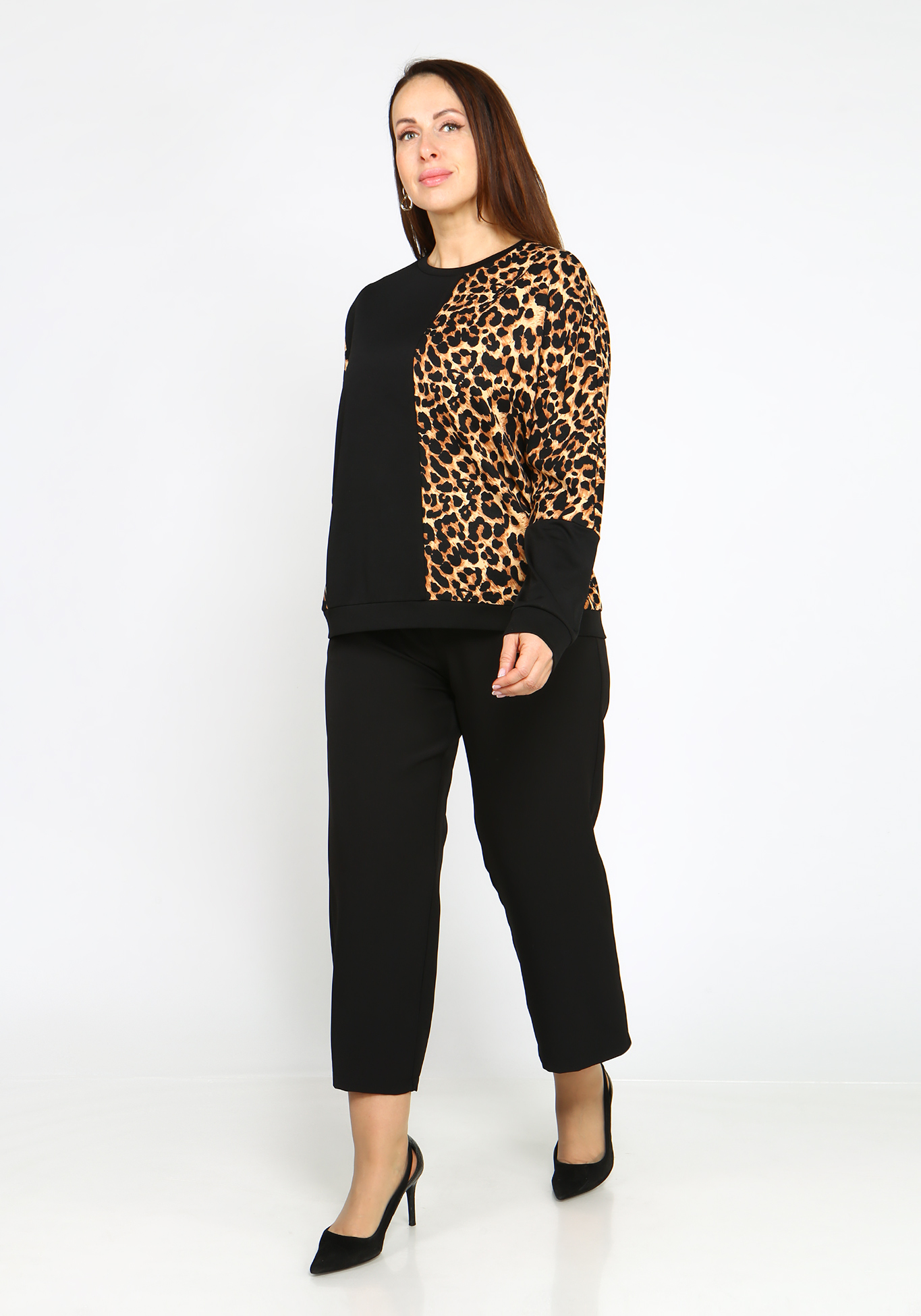 Блуза трикотажная с леопардовым принтом Elletto Life, размер 48, цвет коричневый - фото 2