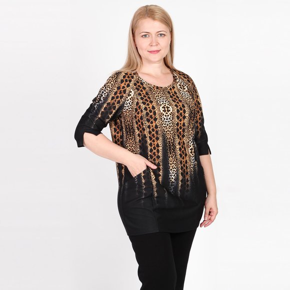 Туника с карманами и ярким принтом шир.  580, рис. 10