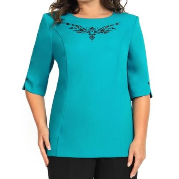 Трикотажная блуза с декоративной перфорацией шир.  580, рис. 1