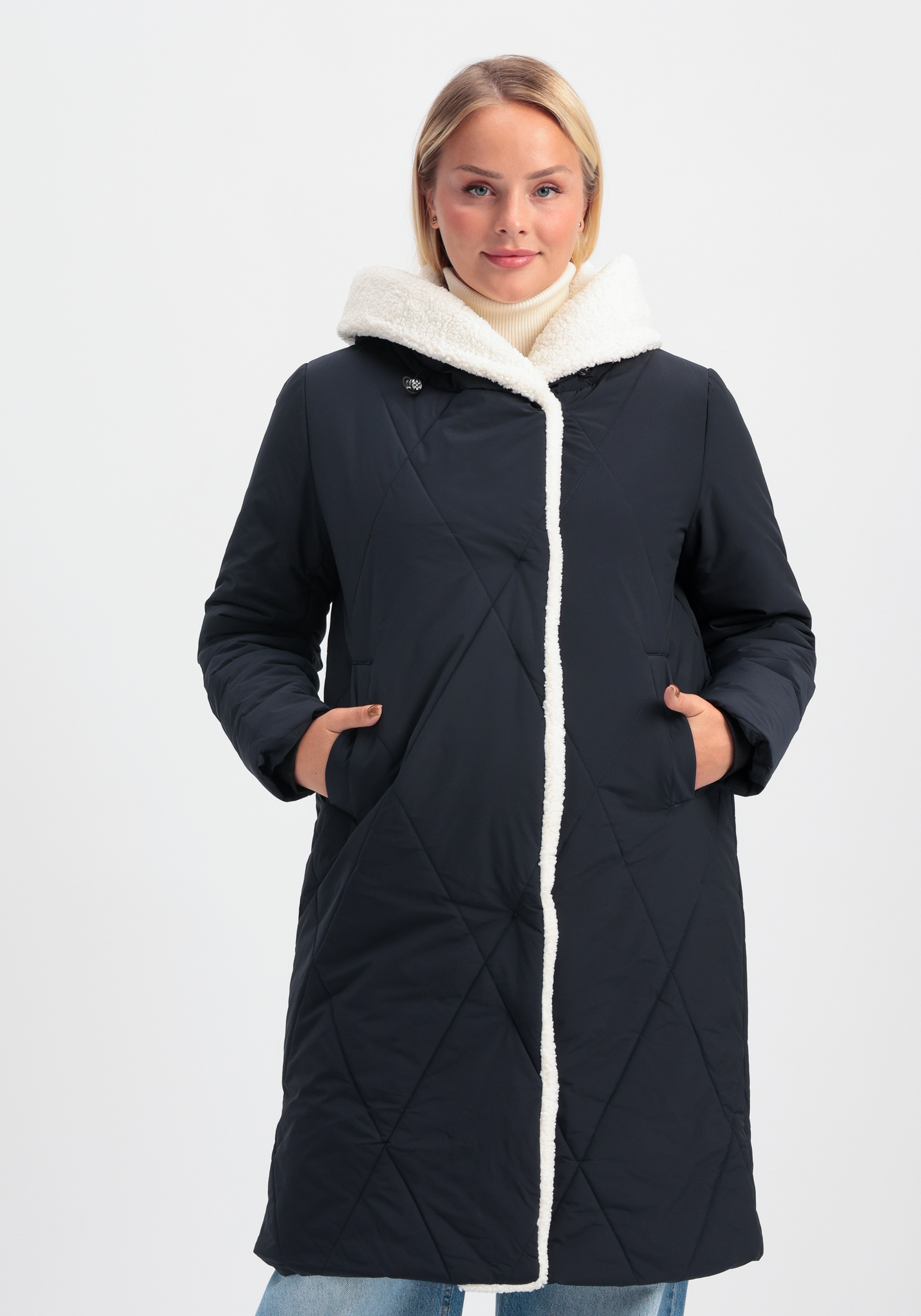 

Пальто с меховой опушкой и капюшоном, Серый