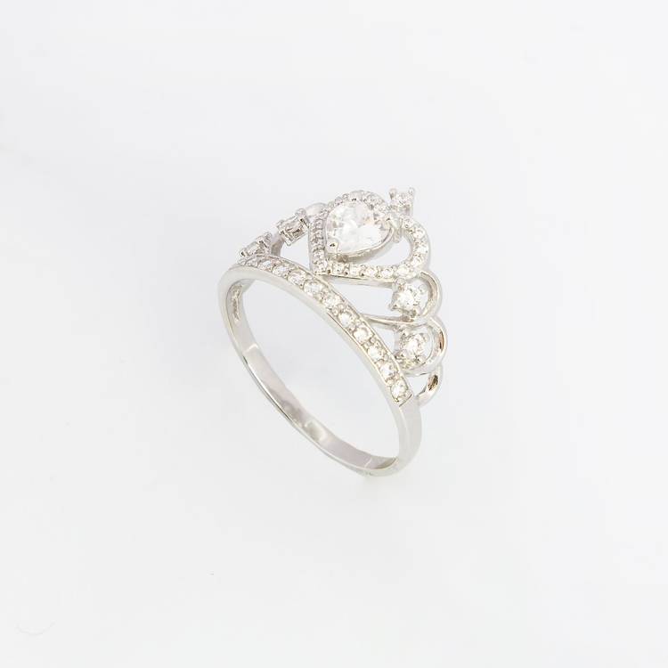 Ladies Silver Tiara Crown Ring Princess Crystal Inlay Alloy Crystal Fashion Gift