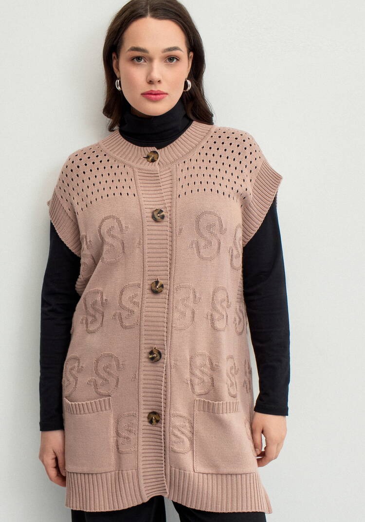 Жилет ажурный с карманами шир.  750, рис. 4