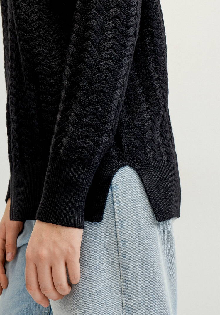 Свитер вязаный с косами и высоким горлом шир.  750, рис. 5