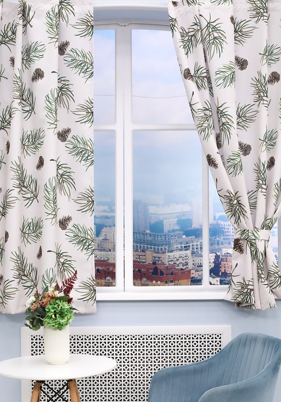 Комплект портьер с подхватами Еловые ветки шир.  580, рис. 2