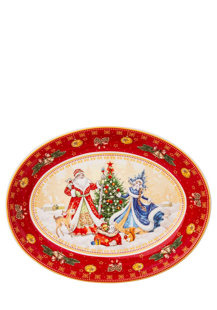 Блюдо овальное Дед Мороз и Снегурочка шир.  750, рис. 1