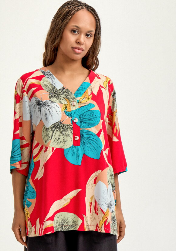 Блуза из штапеля с тропическим принтом шир.  580, рис. 20