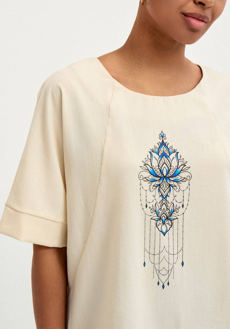 Блуза изо льна с интересным принтом шир.  750, рис. 13