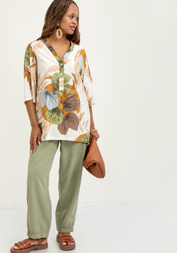 Блуза из штапеля с тропическим принтом шир.  580, рис. 16