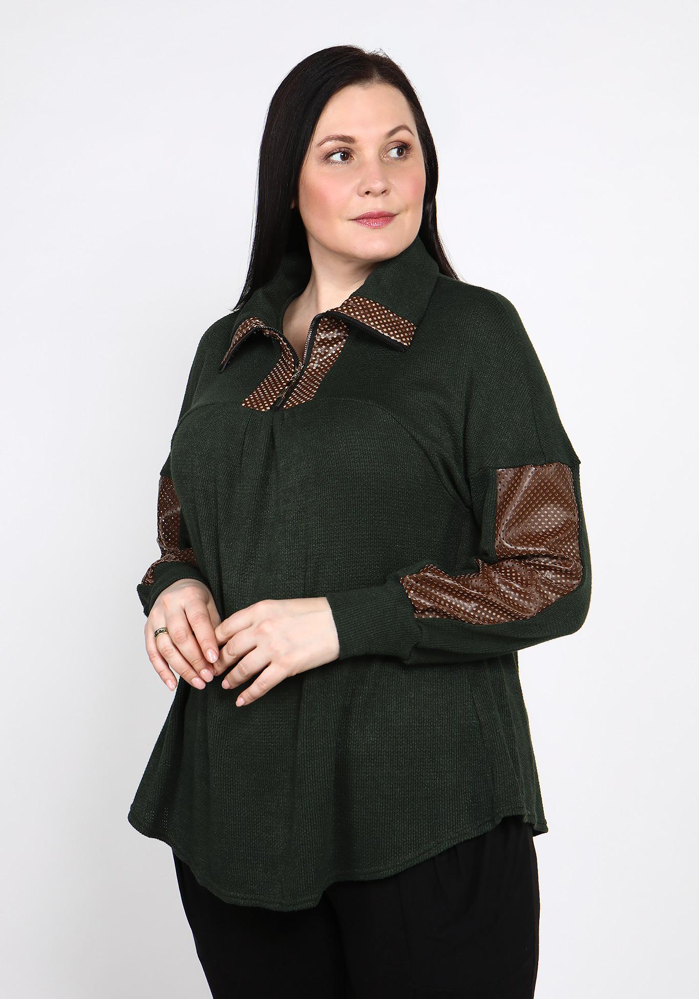 

Джемпер с отложным воротом на молнии, Зеленый