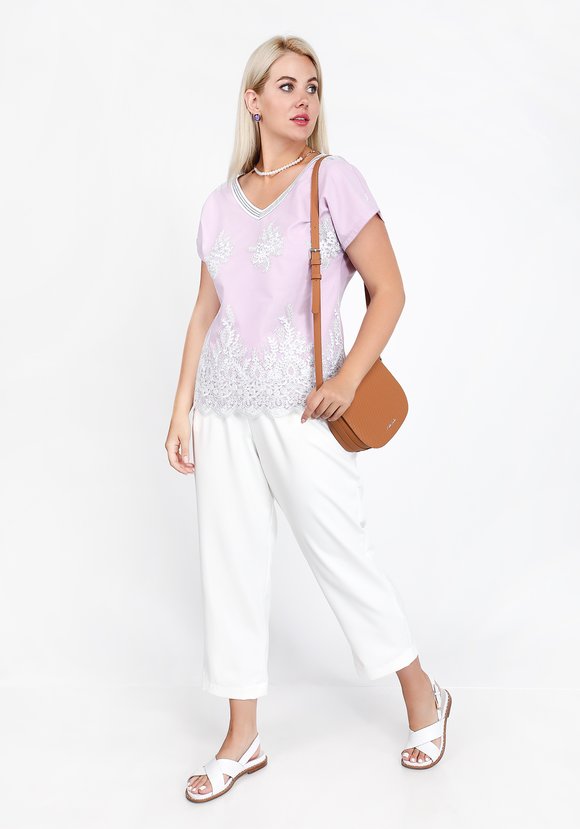 Блуза свободная с кружевной вставкой шир.  580, рис. 11