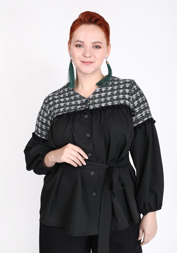 Блуза с поясом и декорированной кокеткой шир.  580, рис. 4