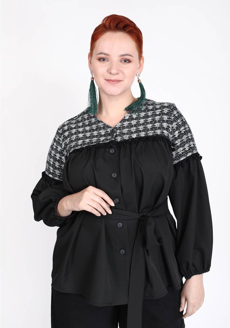 Блуза с поясом и декорированной кокеткой шир.  750, рис. 4