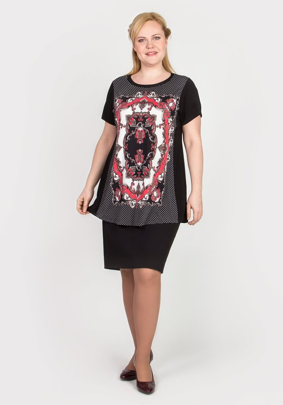 Туника с коротким рукавом и узорным принтом шир.  580, рис. 1