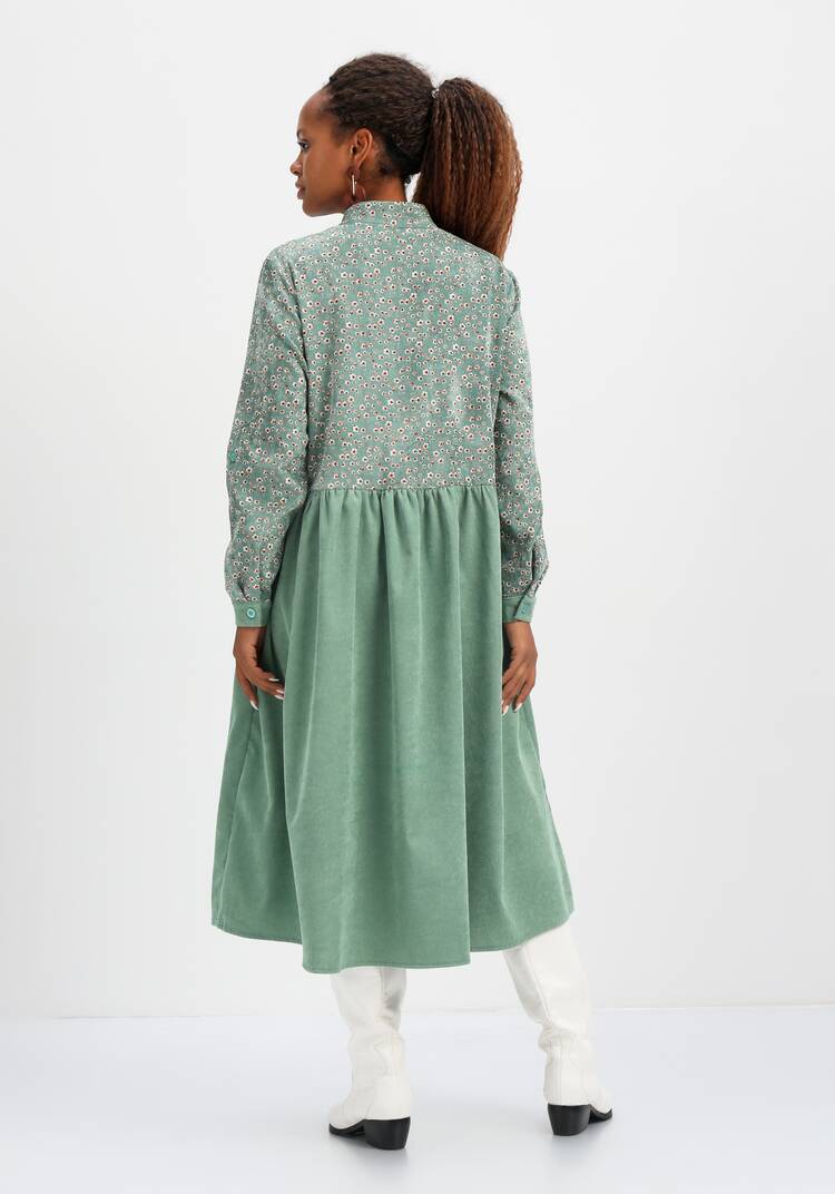 Платье комбинированное с воротником-стойкой шир.  750, рис. 27