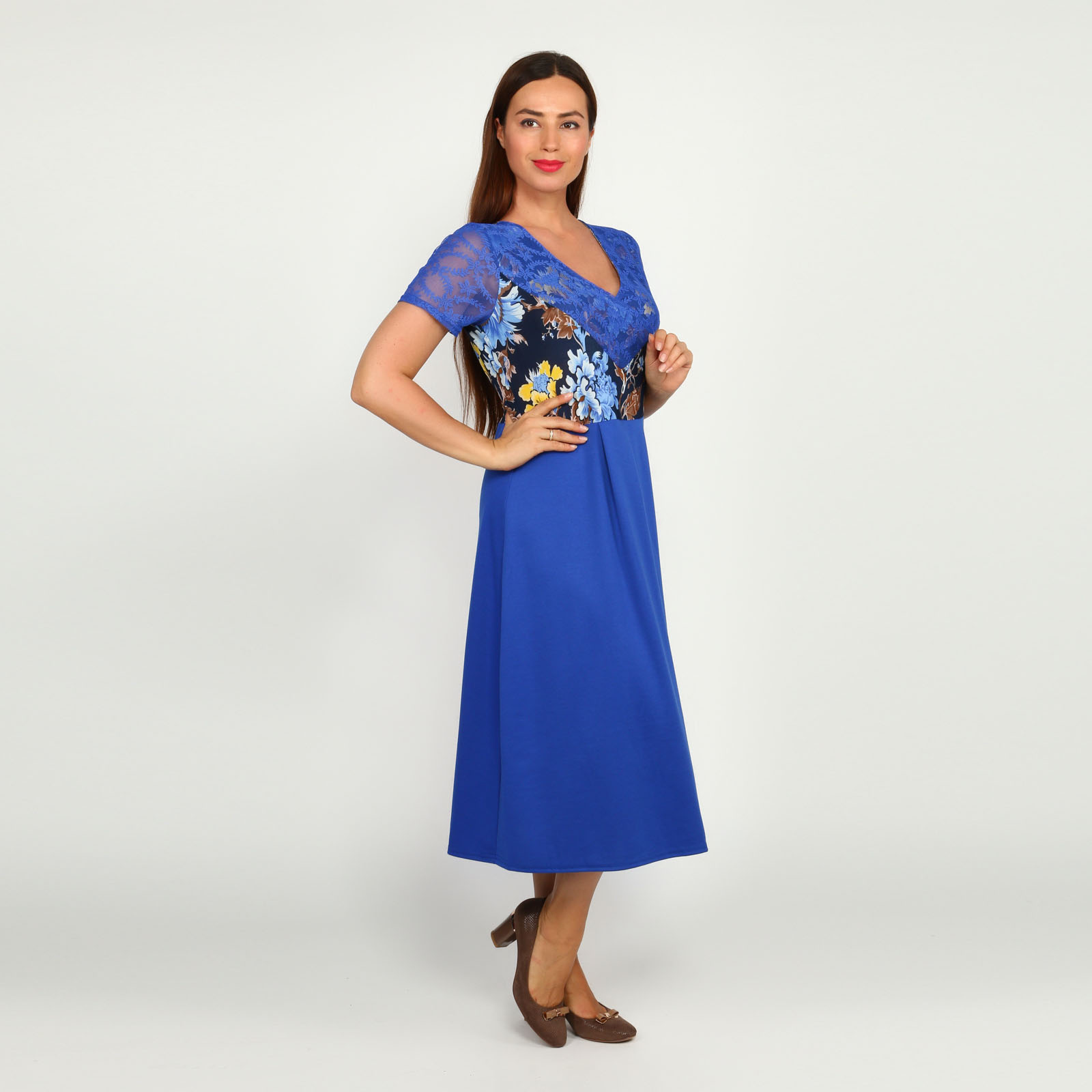 Платье с гипюровыми вставками и принтом Bianka Modeno, размер 54, цвет синий - фото 8