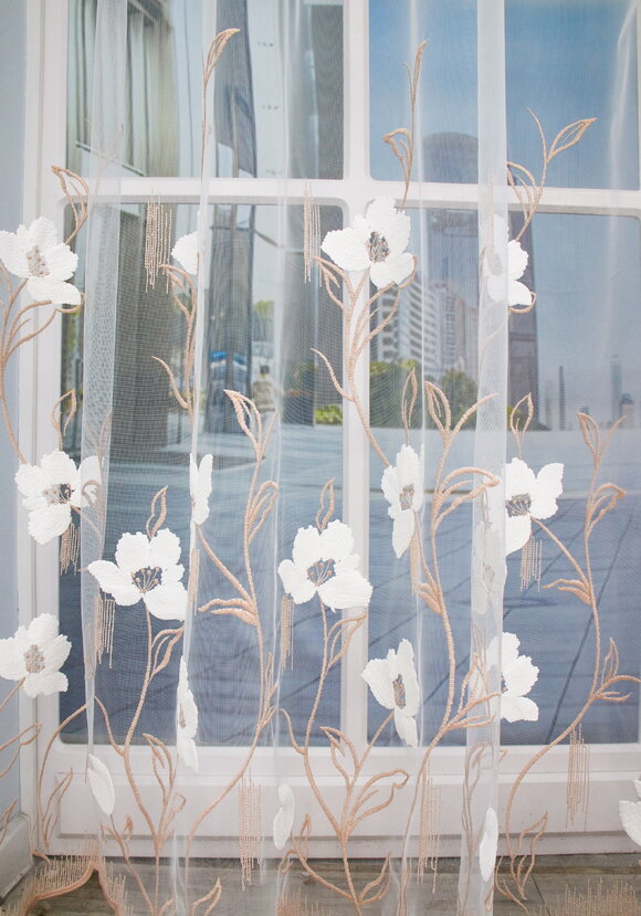 Тюль с вышивкой Белый цветок шир.  580, рис. 3