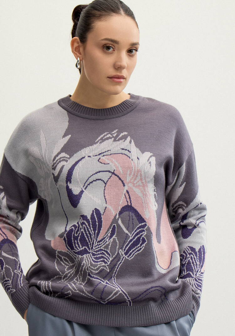 Джемпер с цветочно-абстрактным принтом шир.  750, рис. 13