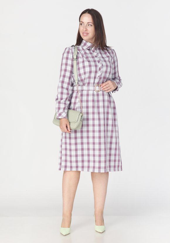 Платье прямое в клетку с поясом шир.  580, рис. 7