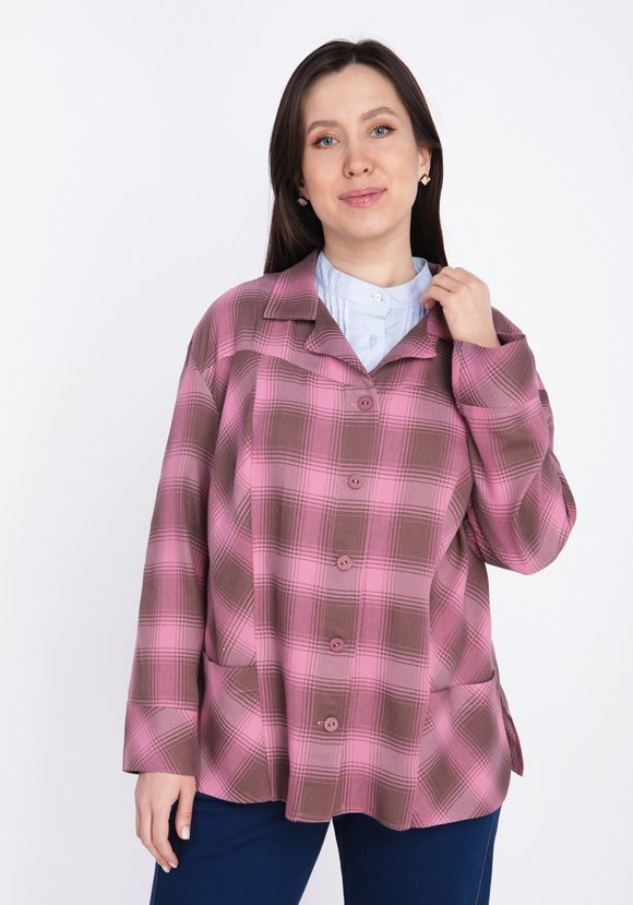 Блуза в клетку с накладными карманами шир.  580, рис. 7