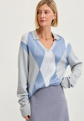 Джемпер с воротом-поло и ромбовидным узором