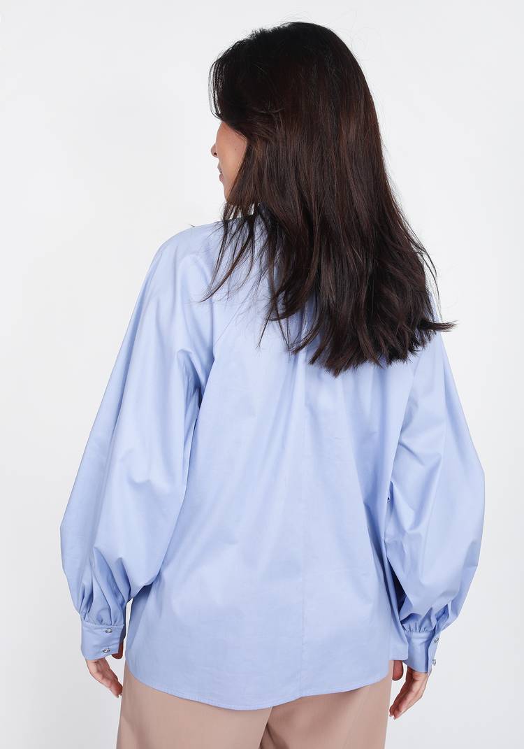 Блуза с воротником стойкой с объемным рукавом шир.  750, рис. 5