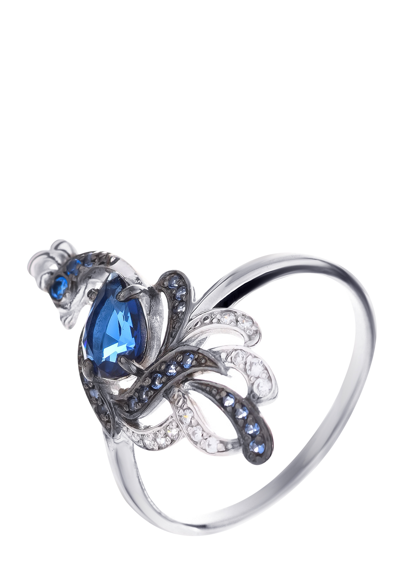 Серебряное кольцо «Волшебная птица» Серебряный Дом, цвет синий, размер 16 кластер - фото 1
