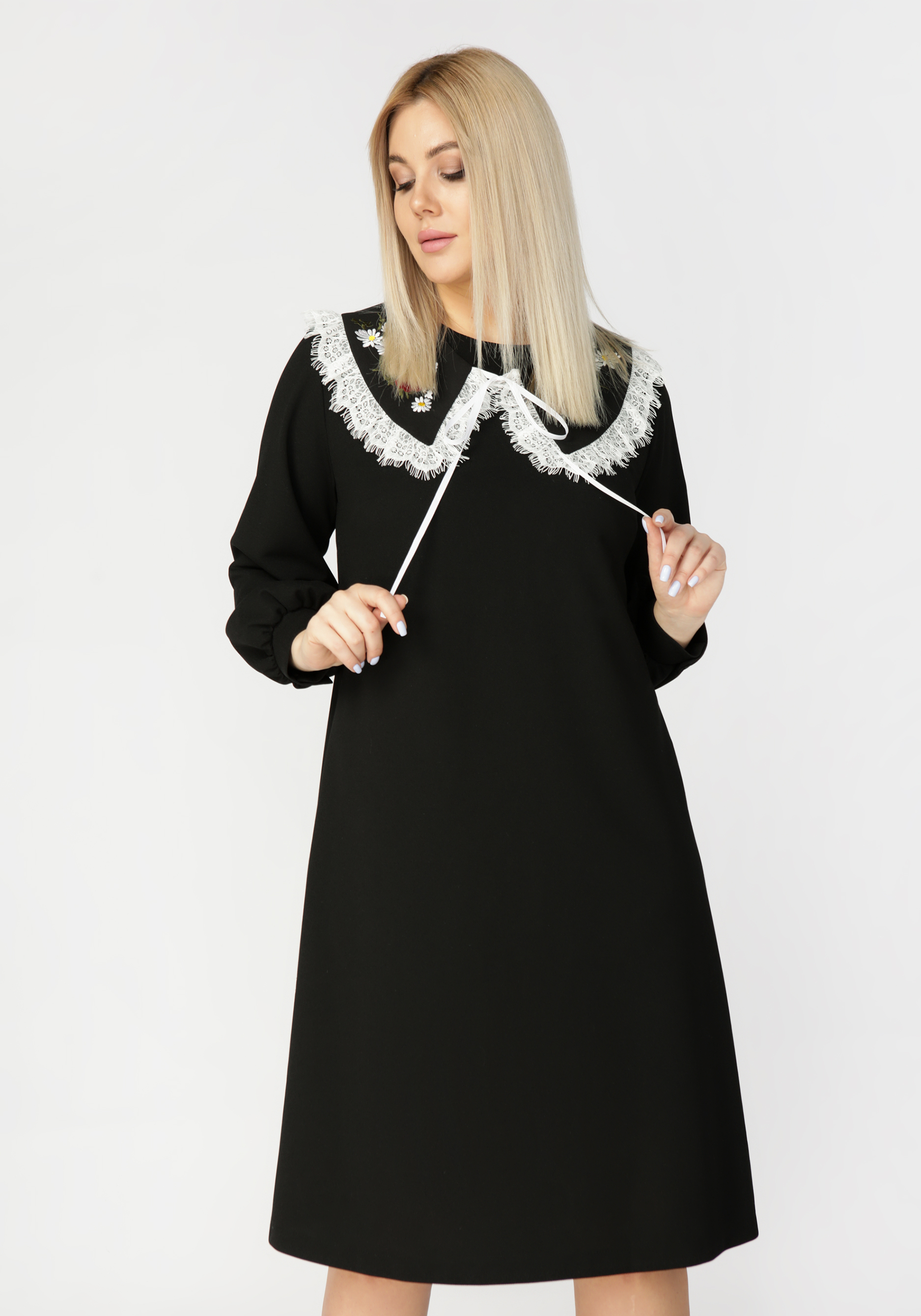 Платье со съемным кружевным воротником Bianka Modeno, цвет черный, размер 50 - фото 3