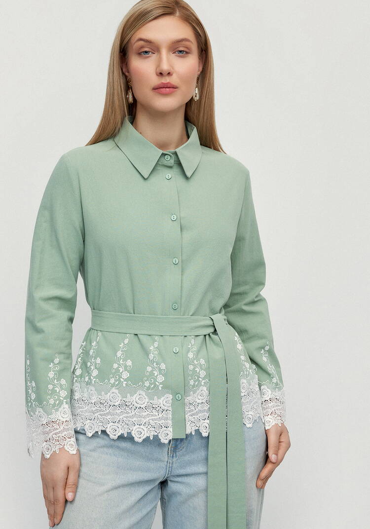 Блуза с кружевом на пуговицах Роуз шир.  750, рис. 7