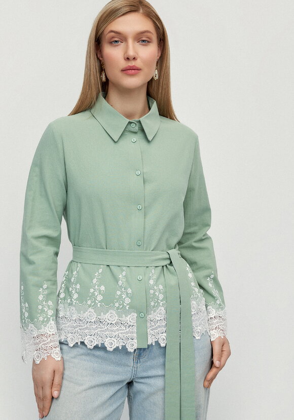 Блуза с кружевом на пуговицах Роуз шир.  580, рис. 7