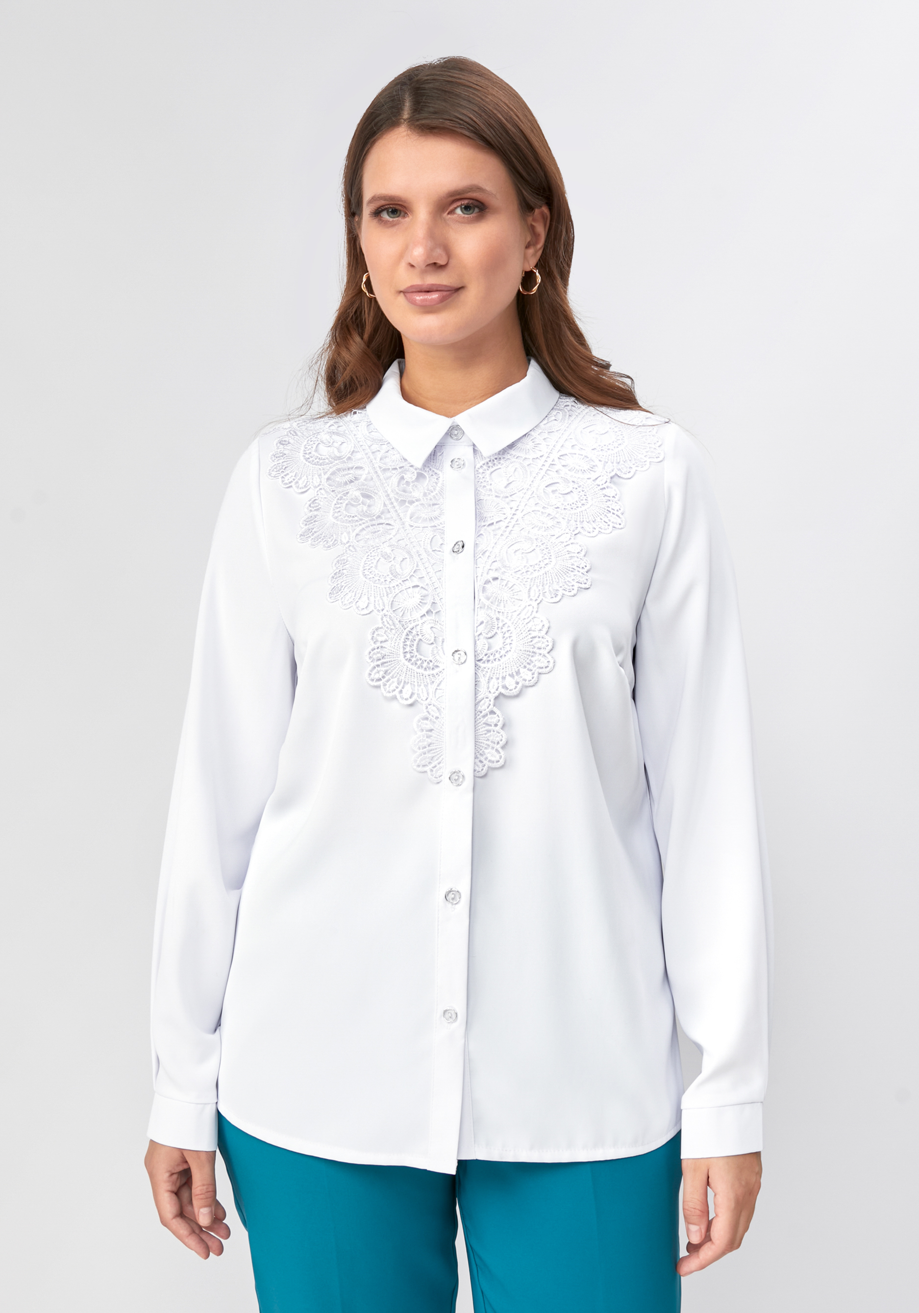 Блуза прямого кроя с ажурным кружевом Mio Imperatrice, цвет белый, размер 50 - фото 4