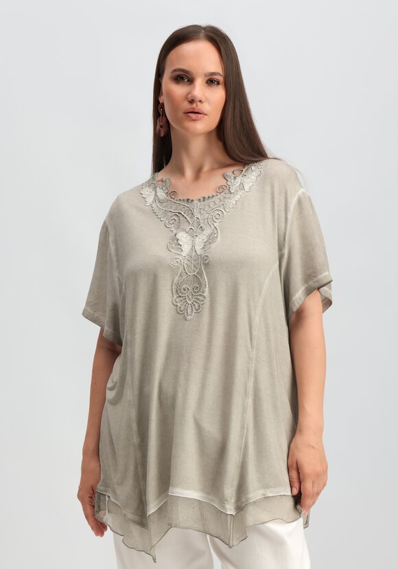 Туника с ажурной аппликацией на горловине шир.  580, рис. 1