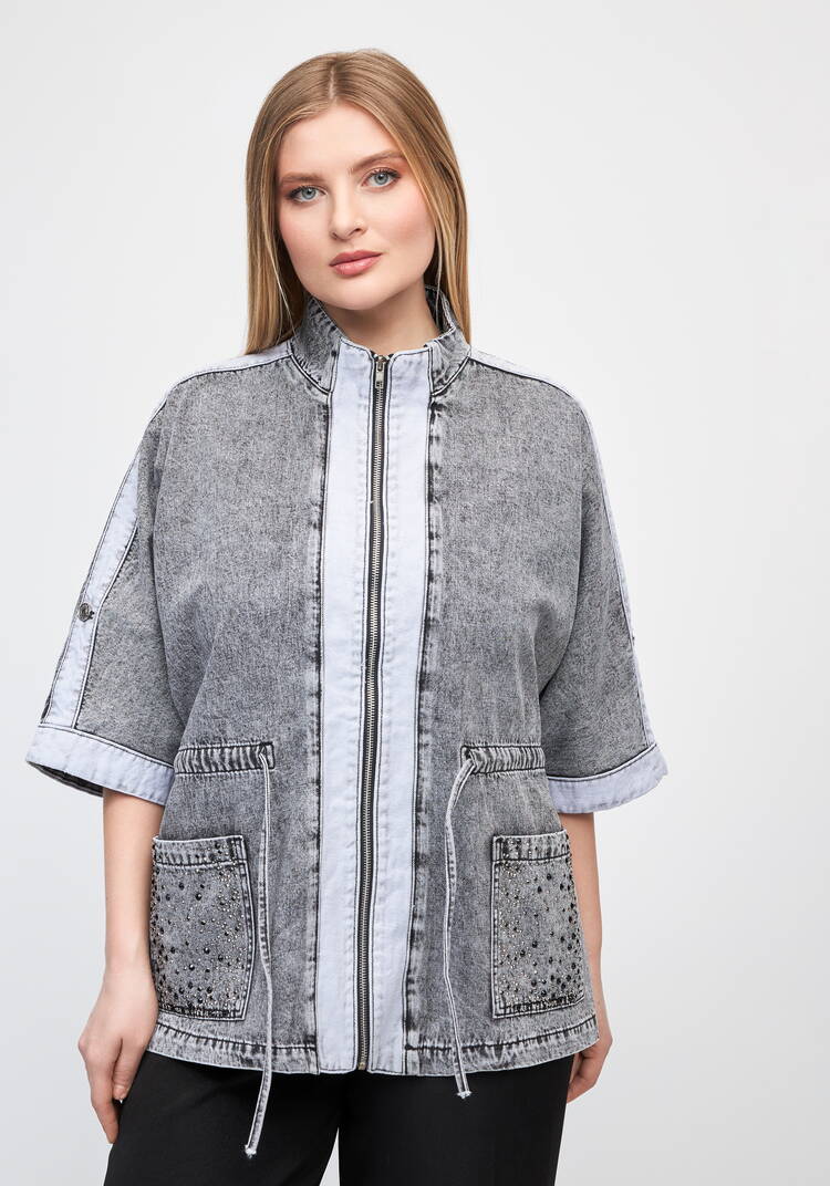 Джинсовая куртка на молнии со шнурками шир.  750, рис. 4