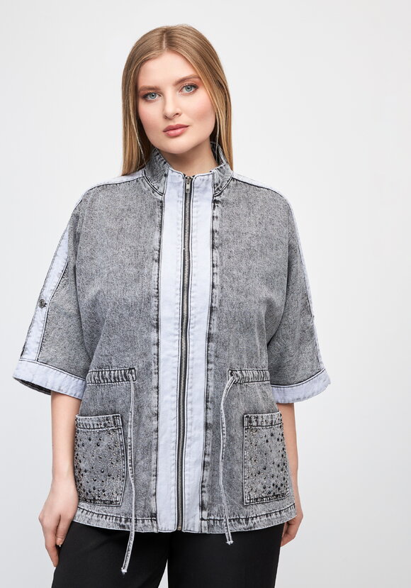 Джинсовая куртка на молнии со шнурками шир.  580, рис. 4