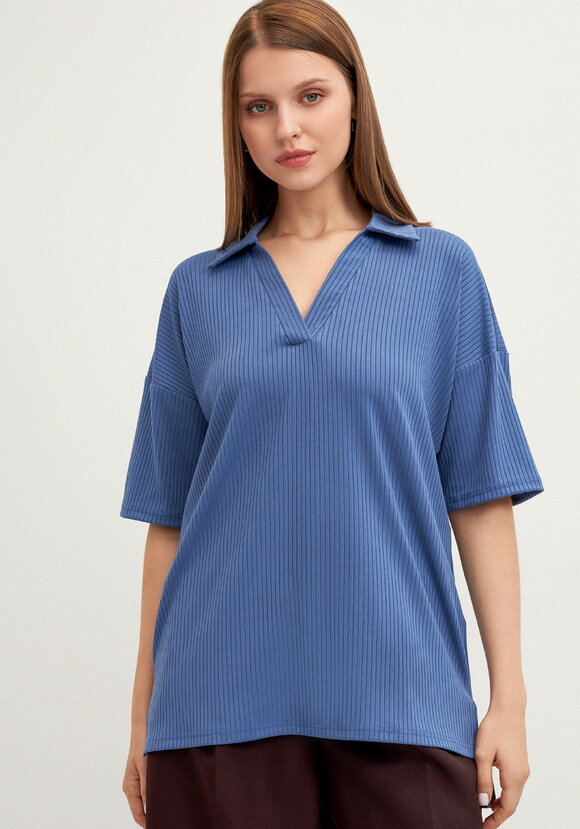 Поло с отложным воротником в рубчик шир.  580, рис. 20