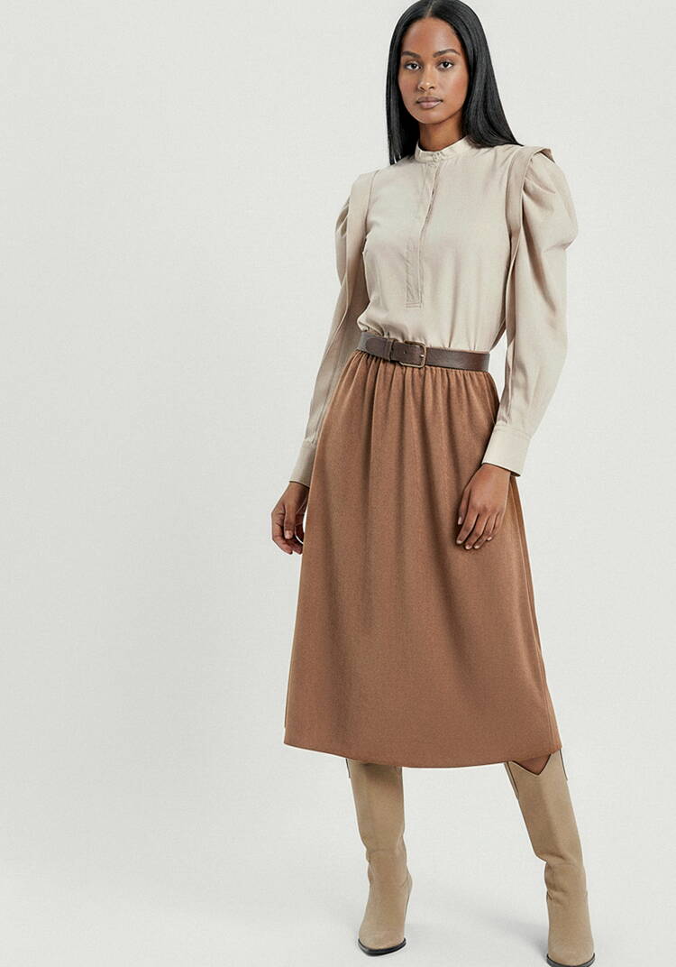 Юбка А-силуэта из эко-замши, на резинке шир.  750, рис. 16