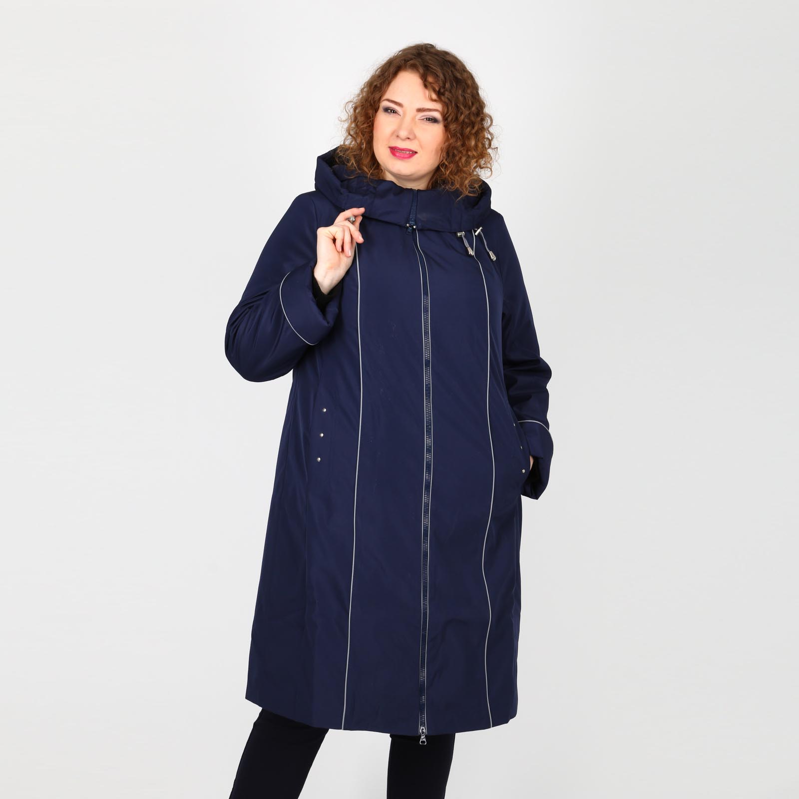 Пальто на молнии с капюшоном и карманами Mio Imperatrice, размер 50, цвет синий - фото 4