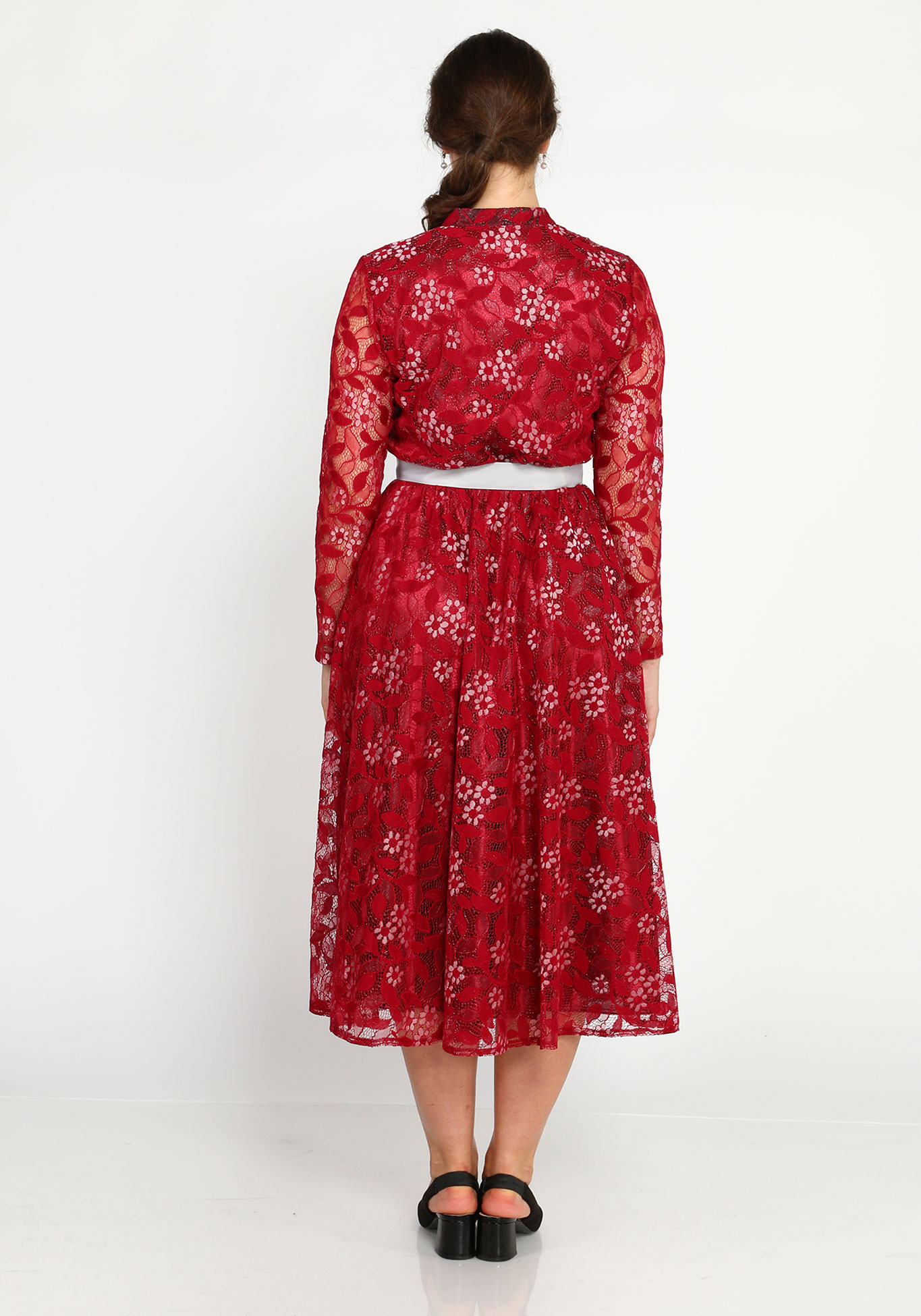 Платье-миди с рисунком и расклешенной юбкой Victoria, размер 52, цвет красный - фото 3