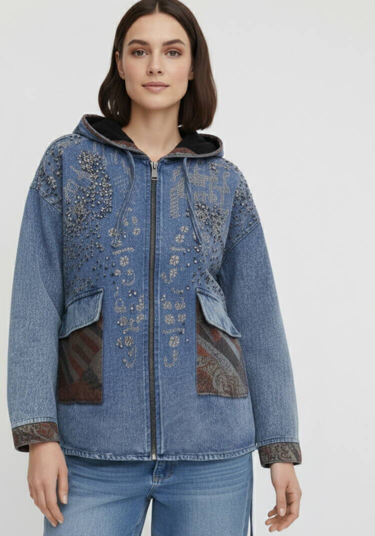 Джинсовая куртка на молнии со стразами шир.  750, рис. 3