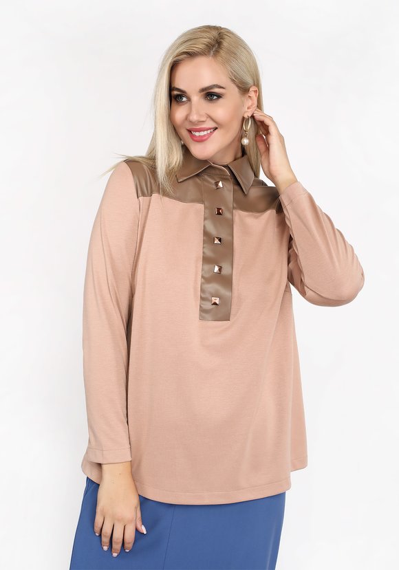 Блуза с отделкой из эко кожи шир.  580, рис. 5