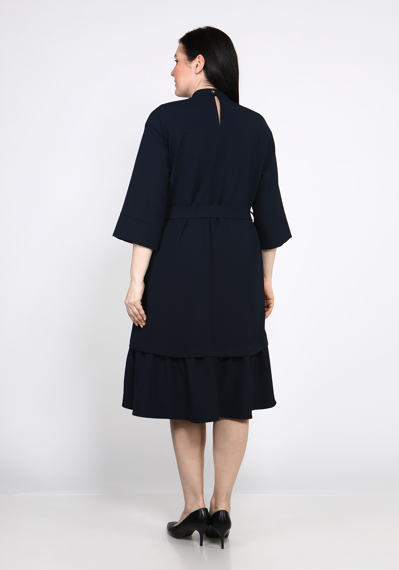 Платье свободного кроя с воланом GalaGrosso, размер 50, цвет темно-коричневый - фото 7