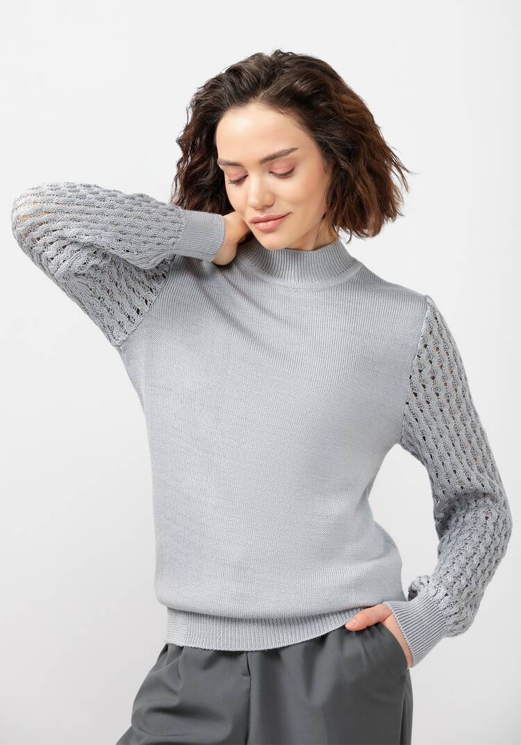 Джемпер с ажурными рукавами объемной вязки шир.  750, рис. 7