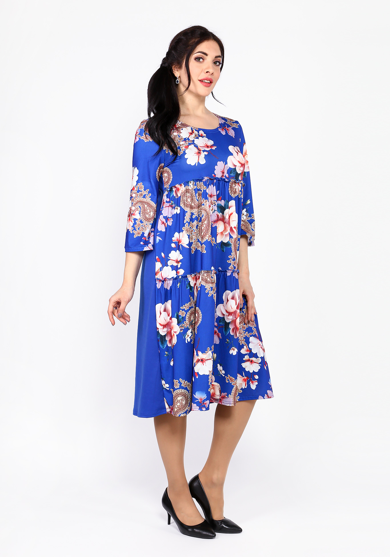 Платье с высокой талией и расклешенной юбкой Bianka Modeno, размер 48, цвет синий - фото 5