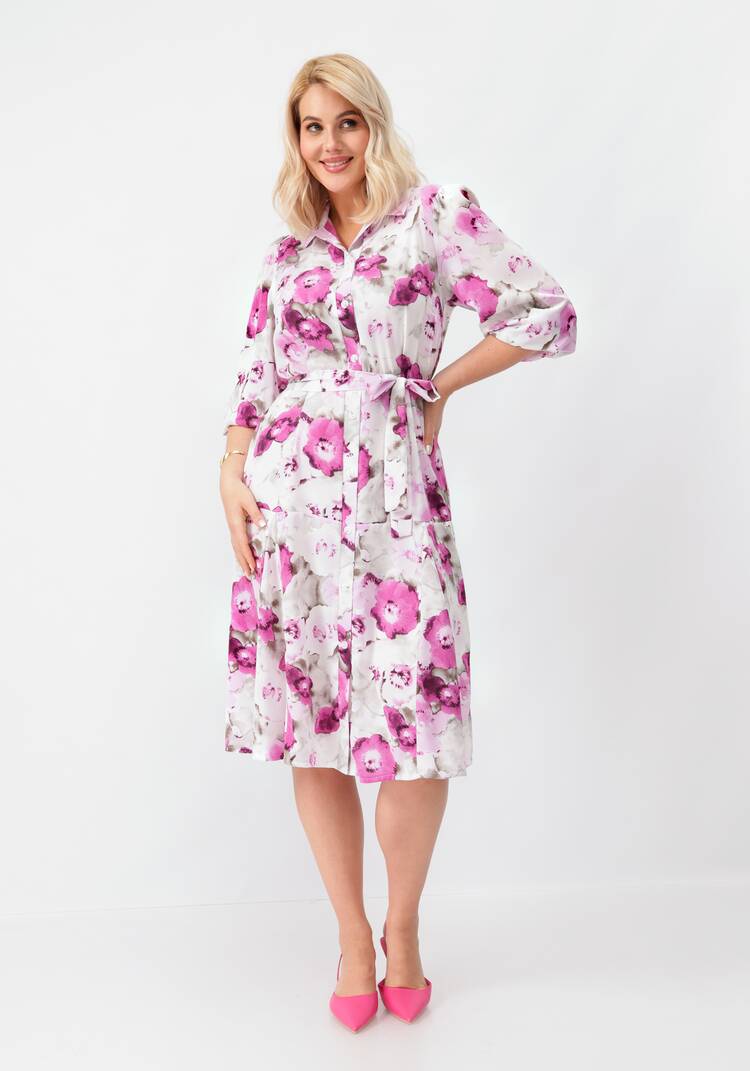 Платье на пуговицах с оригинальным принтом шир.  750, рис. 7