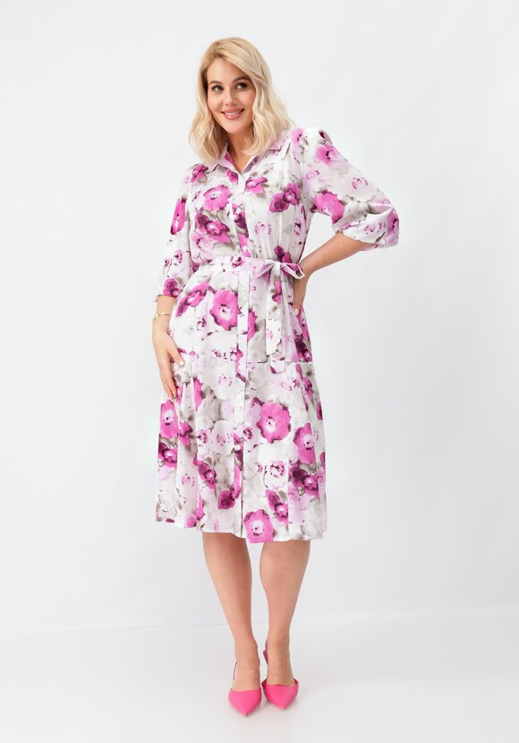 Платье на пуговицах с оригинальным принтом шир.  580, рис. 7