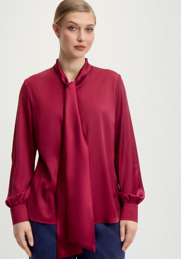 Блуза шелковая на пуговицах с бантом шир.  580, рис. 4