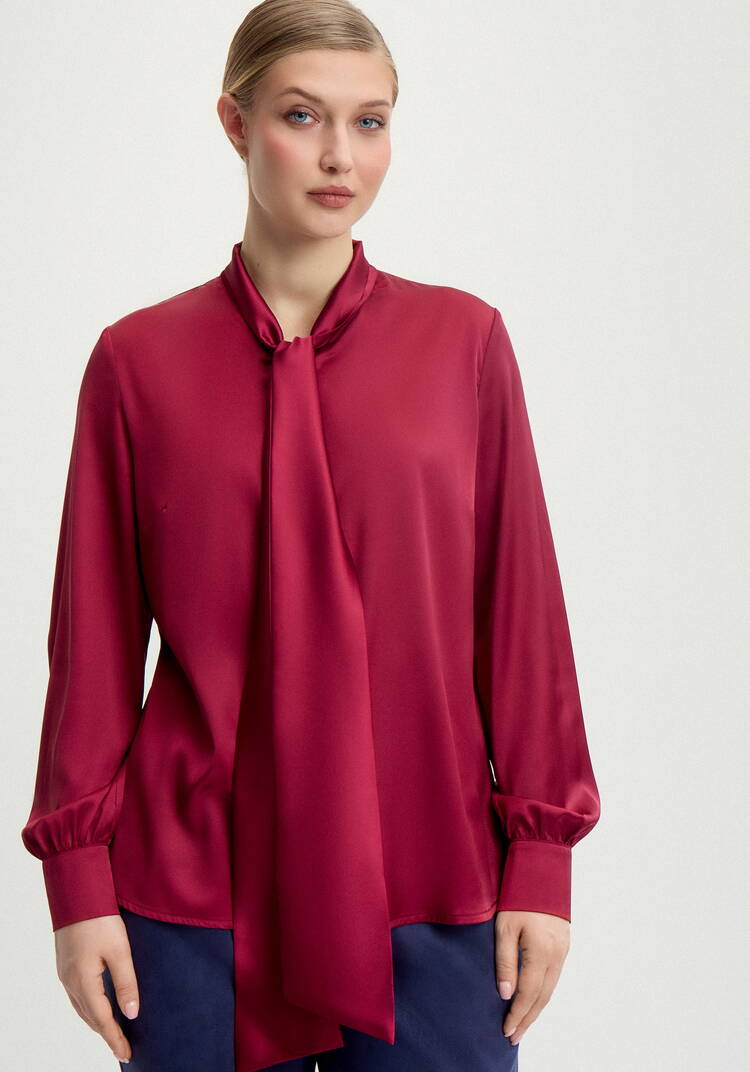 Блуза шелковая на пуговицах с бантом шир.  750, рис. 4